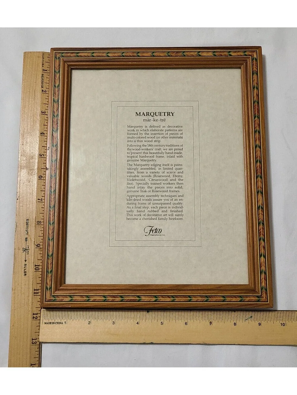 Vtg Fetco Handcrafted Marquetry Wood Picture Frame Sz 8x10 Inlaid Teak Rosewood